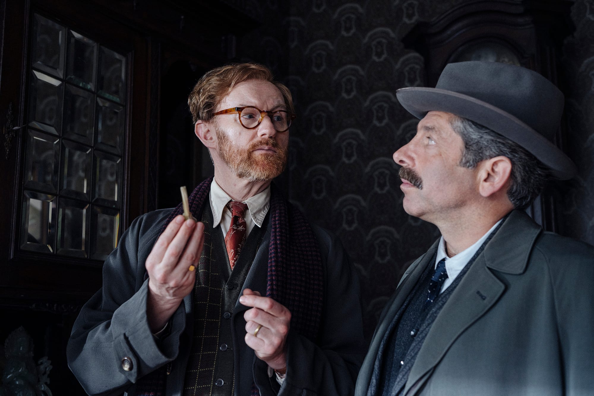 Mark Gatiss as Gabriel Book and Elliot Levey as Inspector Bliss in 'Bookish' Season 1