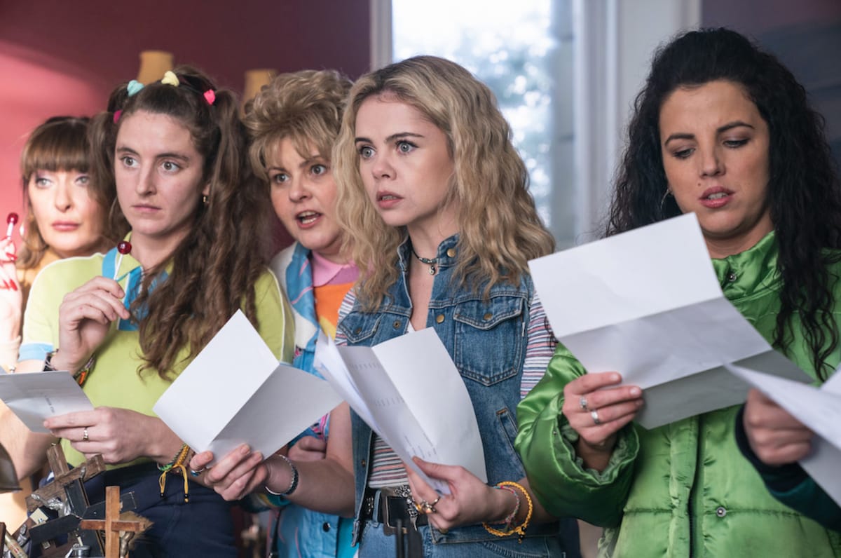 Tara Lynne O'Neill, Saoirse-Monica Jackson, Louisa Harland, and Jamie-Lee O'Donnell in "Derry Girls' Season 3&nbsp;
