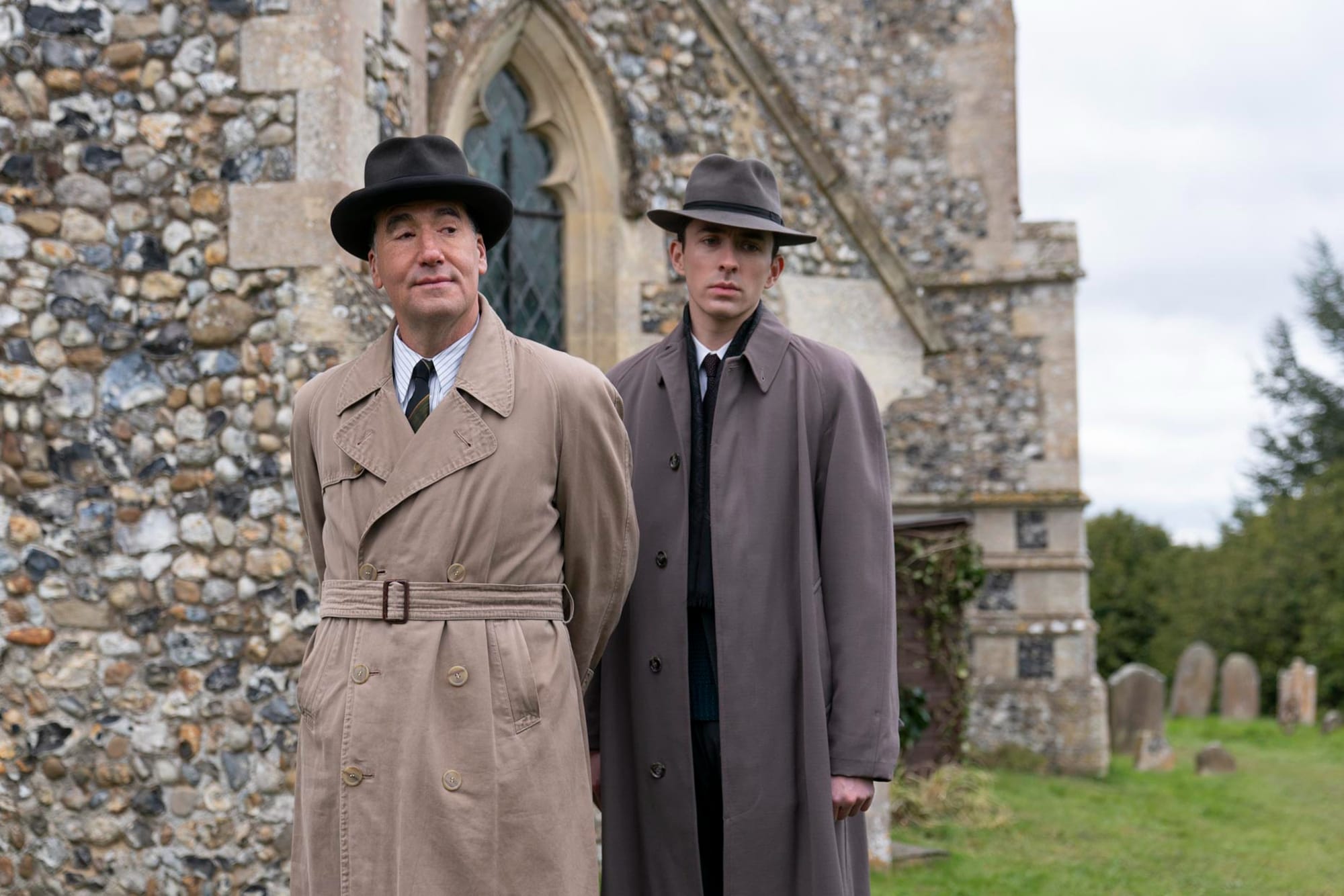 Tim McMullan as Atticus Pund and Matthew Beard as James Fraser in PBS' 'Magpie Murders'