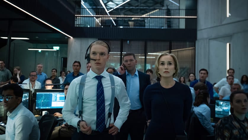 Freddie Fox, Chris Reilly and Kristin Scott Thomas in Slow Horses