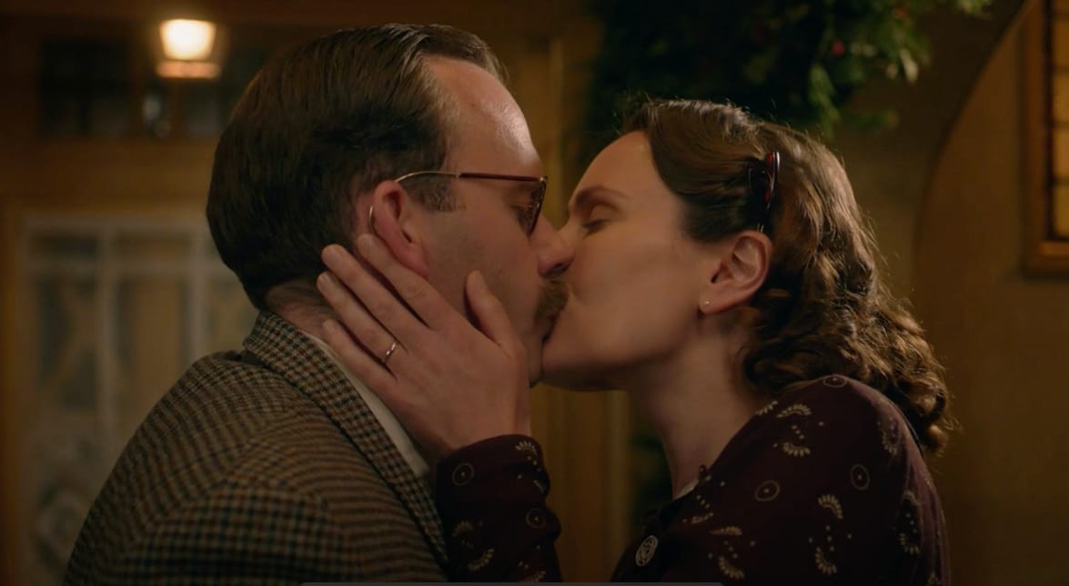 Mrs. Hall (Anna Madeley) plants one on Gerald (Will Thorp), and about time too.