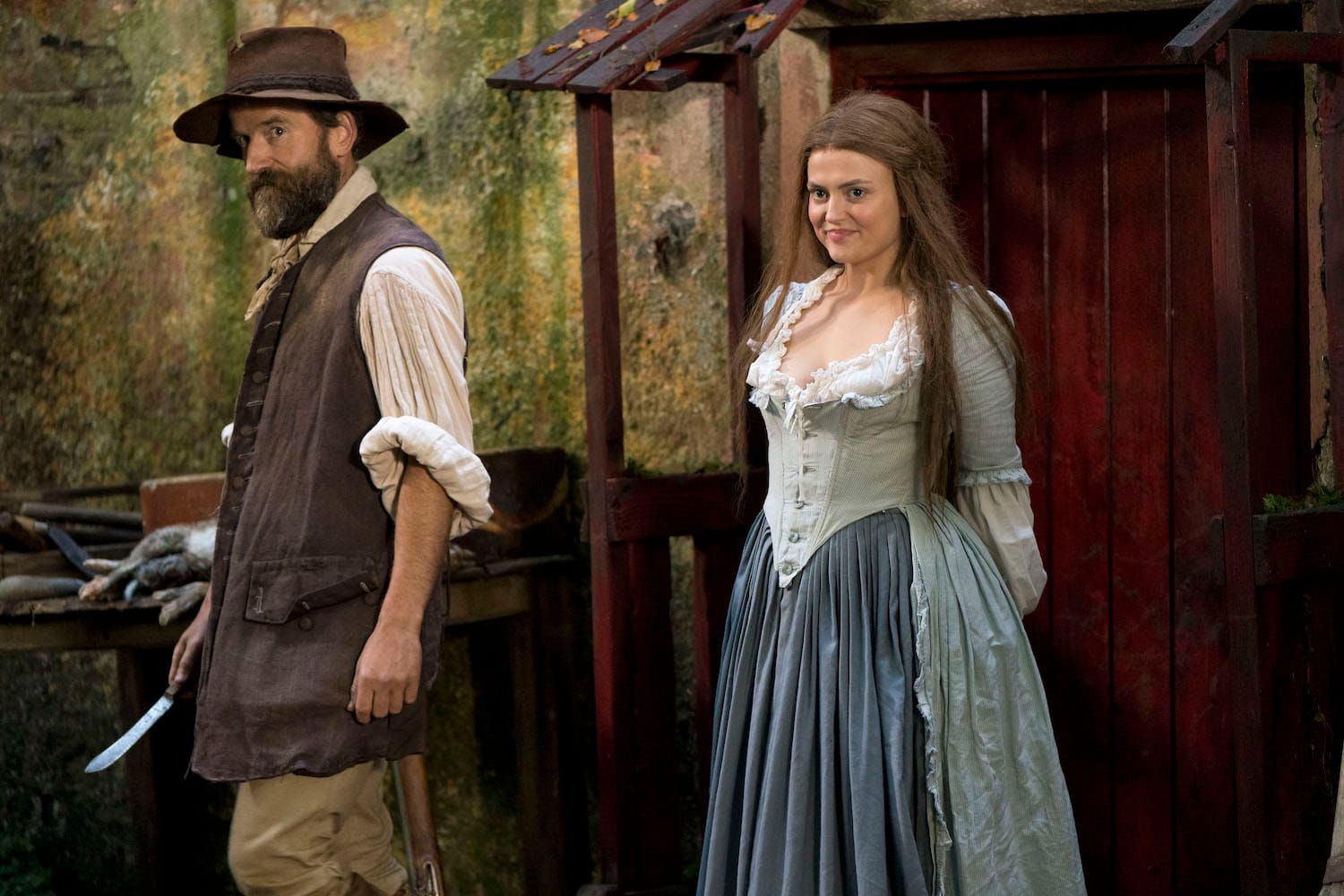 Poacher Black George Seagrim (Dean Lennox Kelly) and his daughter Molly (Lucy Fallon).