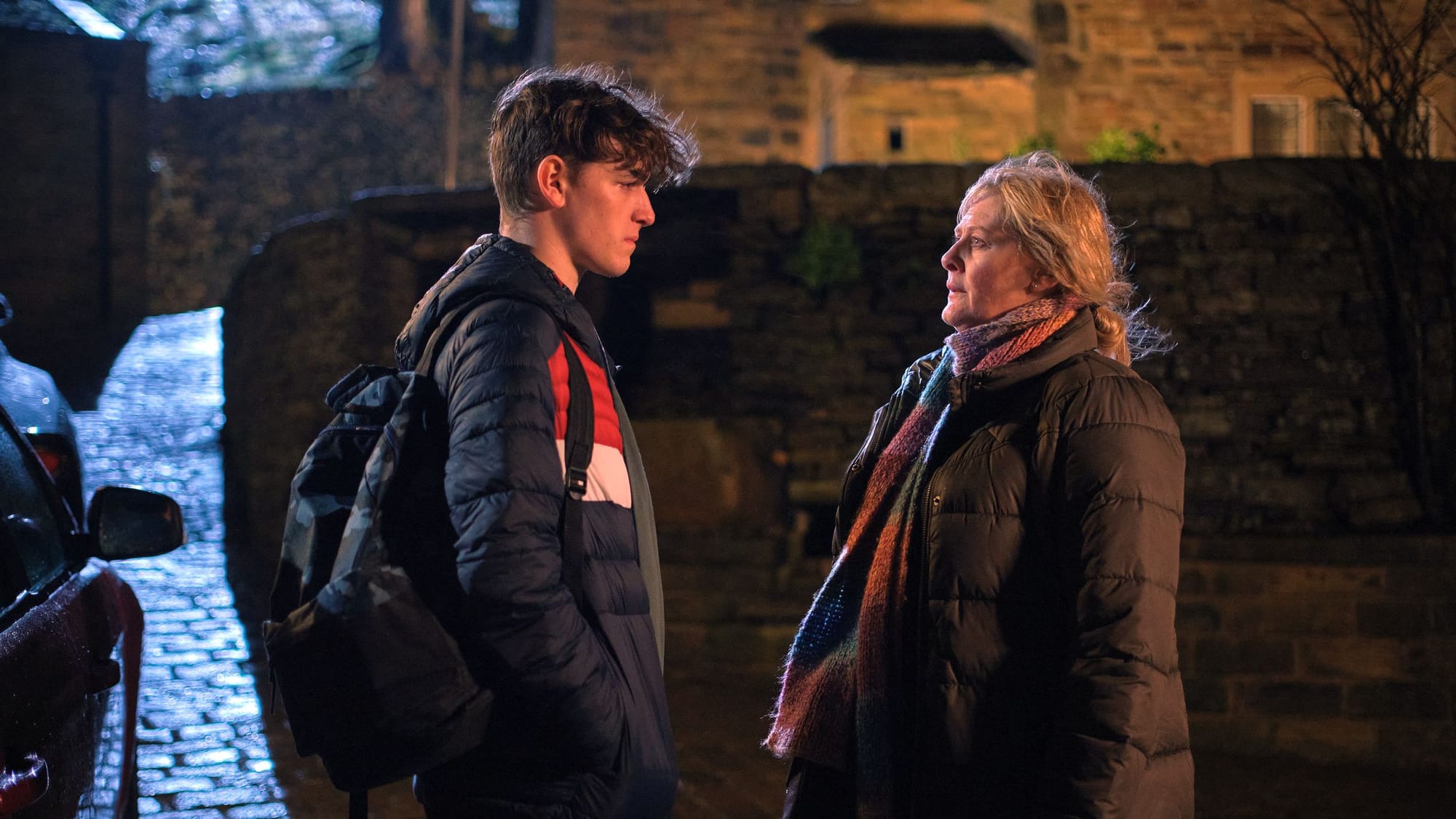 Rhys Connah as Ryan Cawood and Sarah Lancashire as&nbsp;Catherine Cawood in 'Happy Valley' Season 3