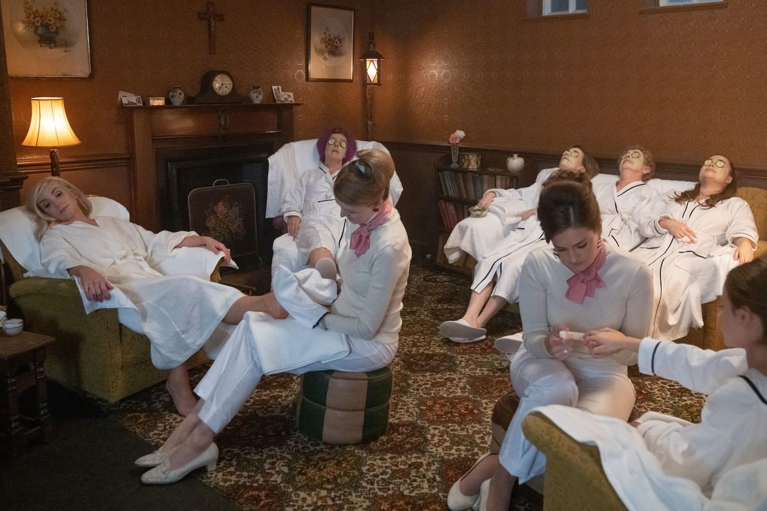 Trixie Franklin (Helen George) enjoys her hen night beauty treatment.