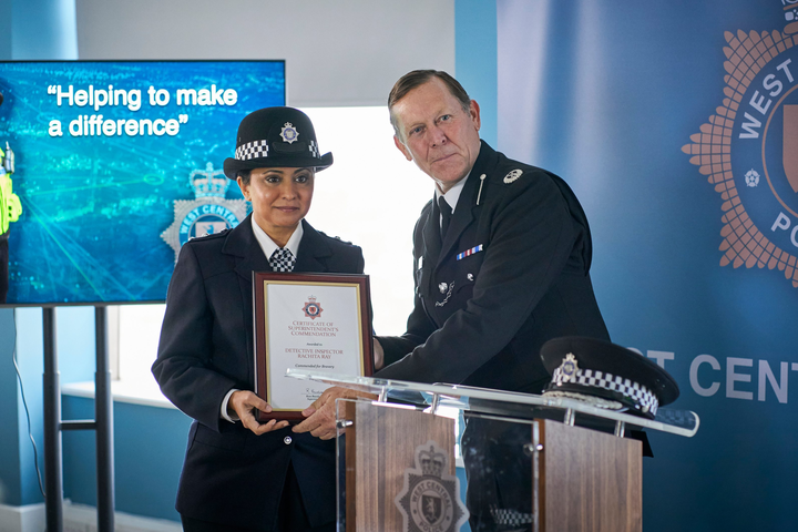 DI Rachita Ray (Parminder Nagra) receives an award for deftly deescalating a violent situation.