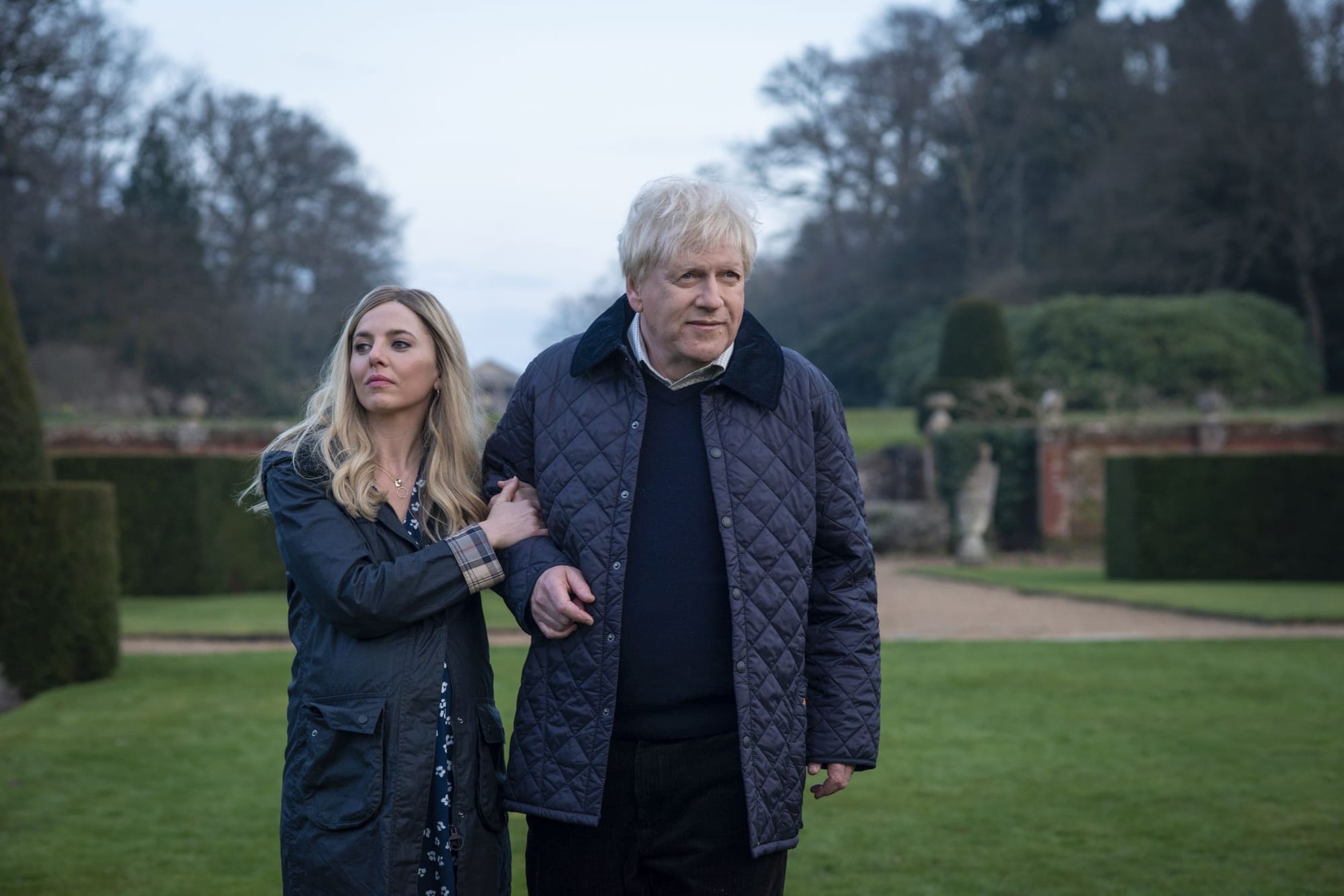 Ophelia Lovibond as Carrie Symonds and Kenneth Branagh as Prime Minister Boris Johnson in 'This England'