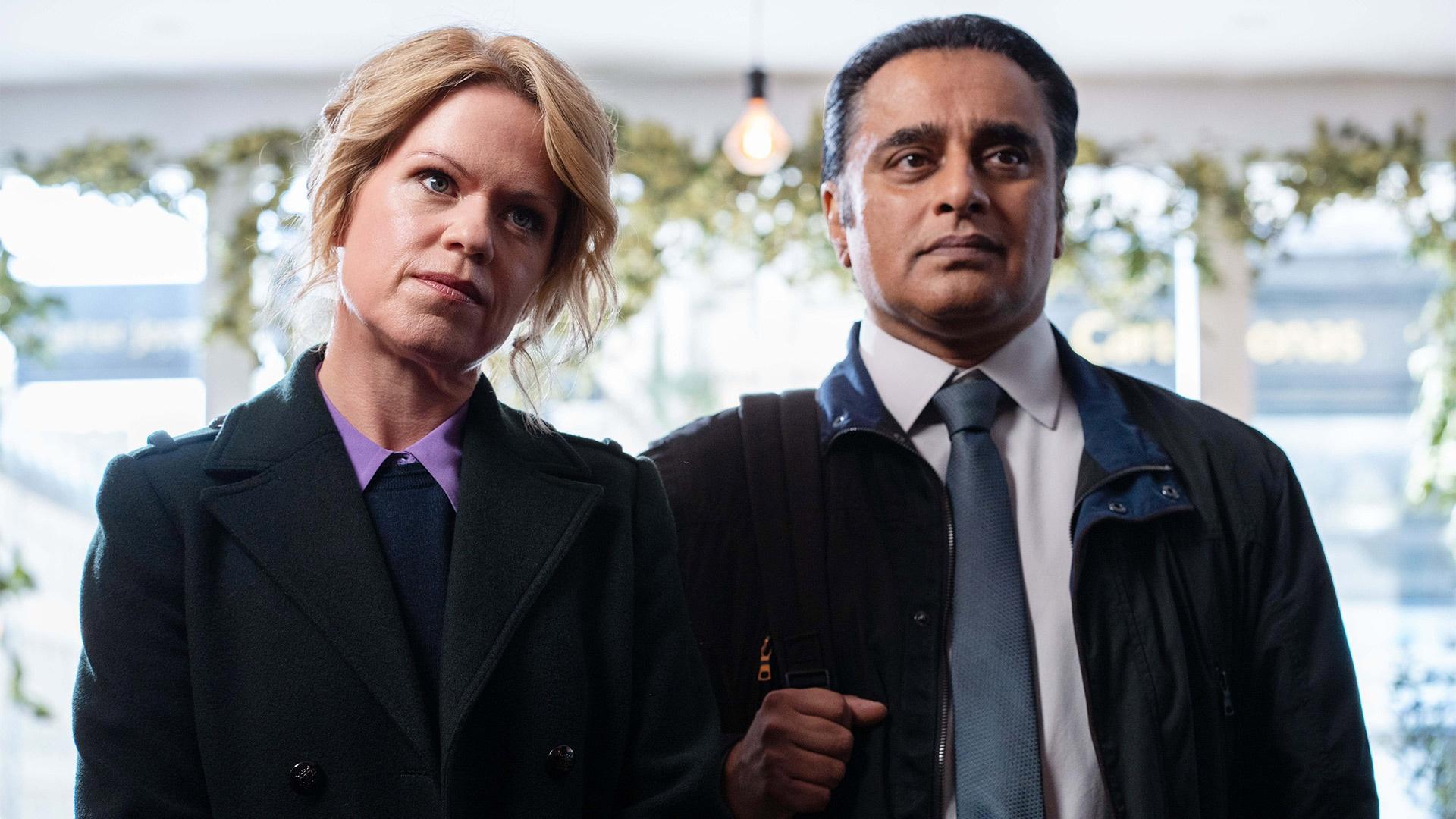 Sinead Keenan as DCI Jess James and Sanjeev Bhaskar as DI Sunny Khan in 'Unforgotten' Season 5