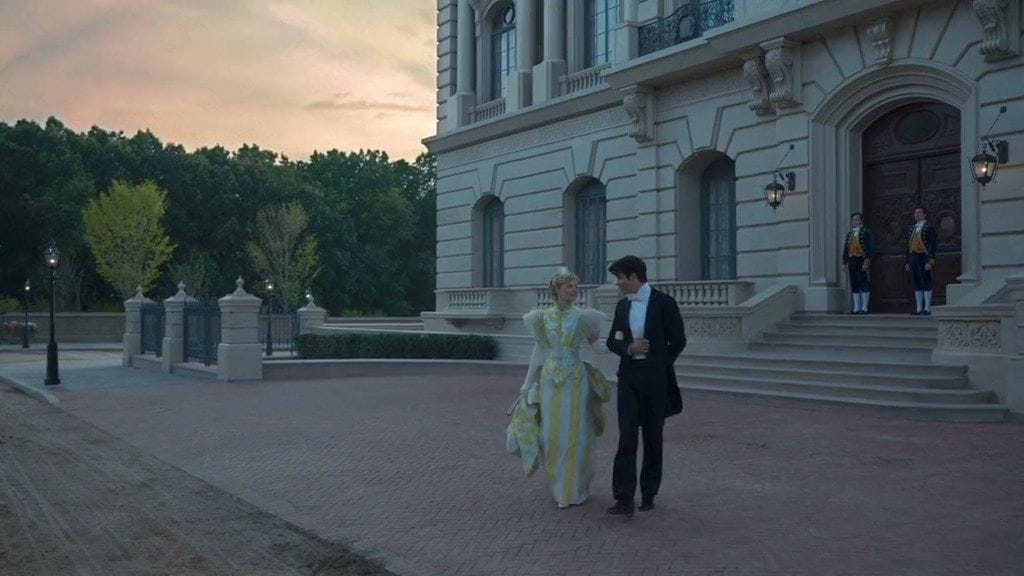 Louisa Jacobson as Marian Brook and Harry Richardson as Larry Russell in The Gilded Age Season 2 finale 