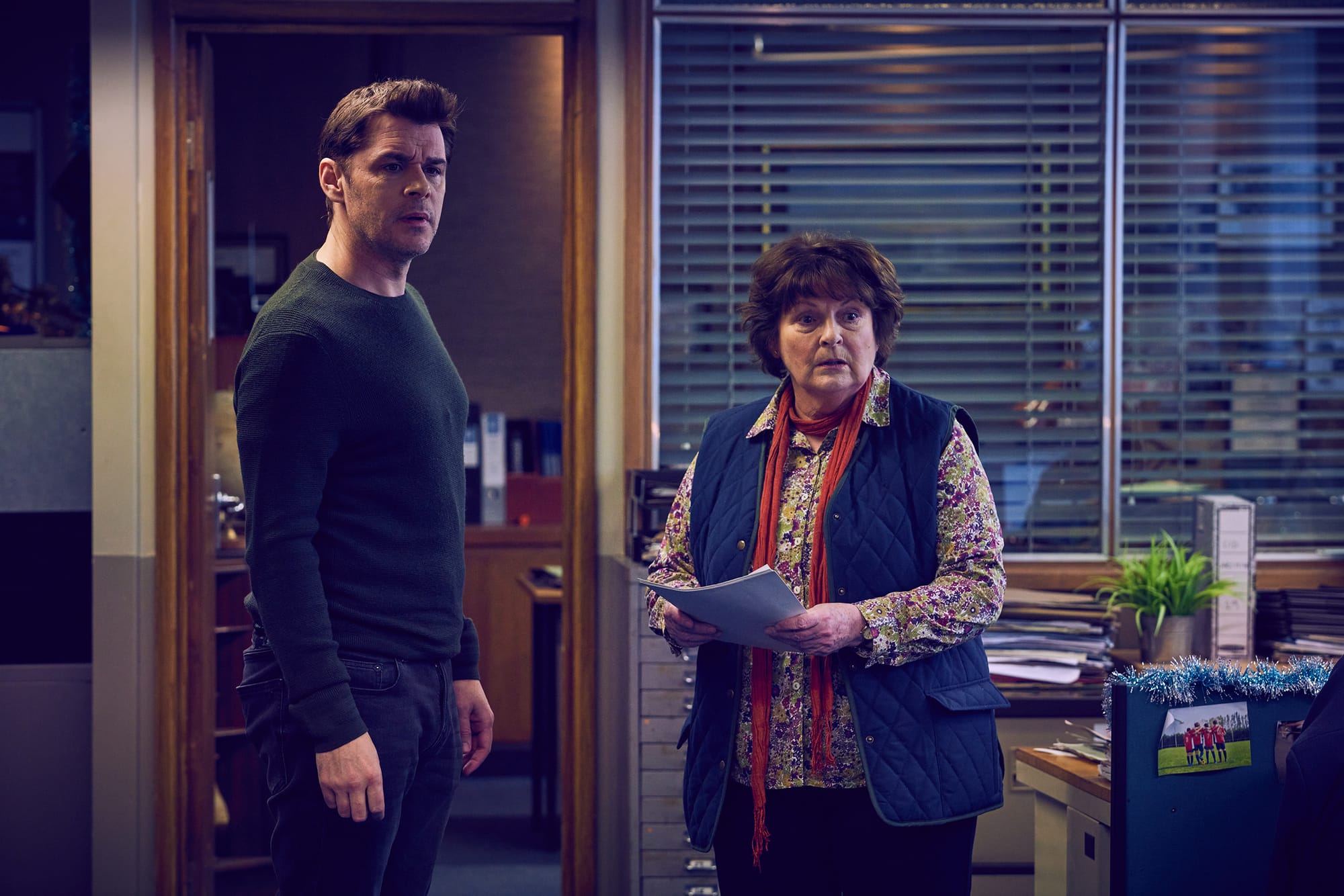 Kenny Doughty as DS Aiden Healy and Brenda Blethyn as DCI Vera Stanhope in 'Vera's Christmas Special