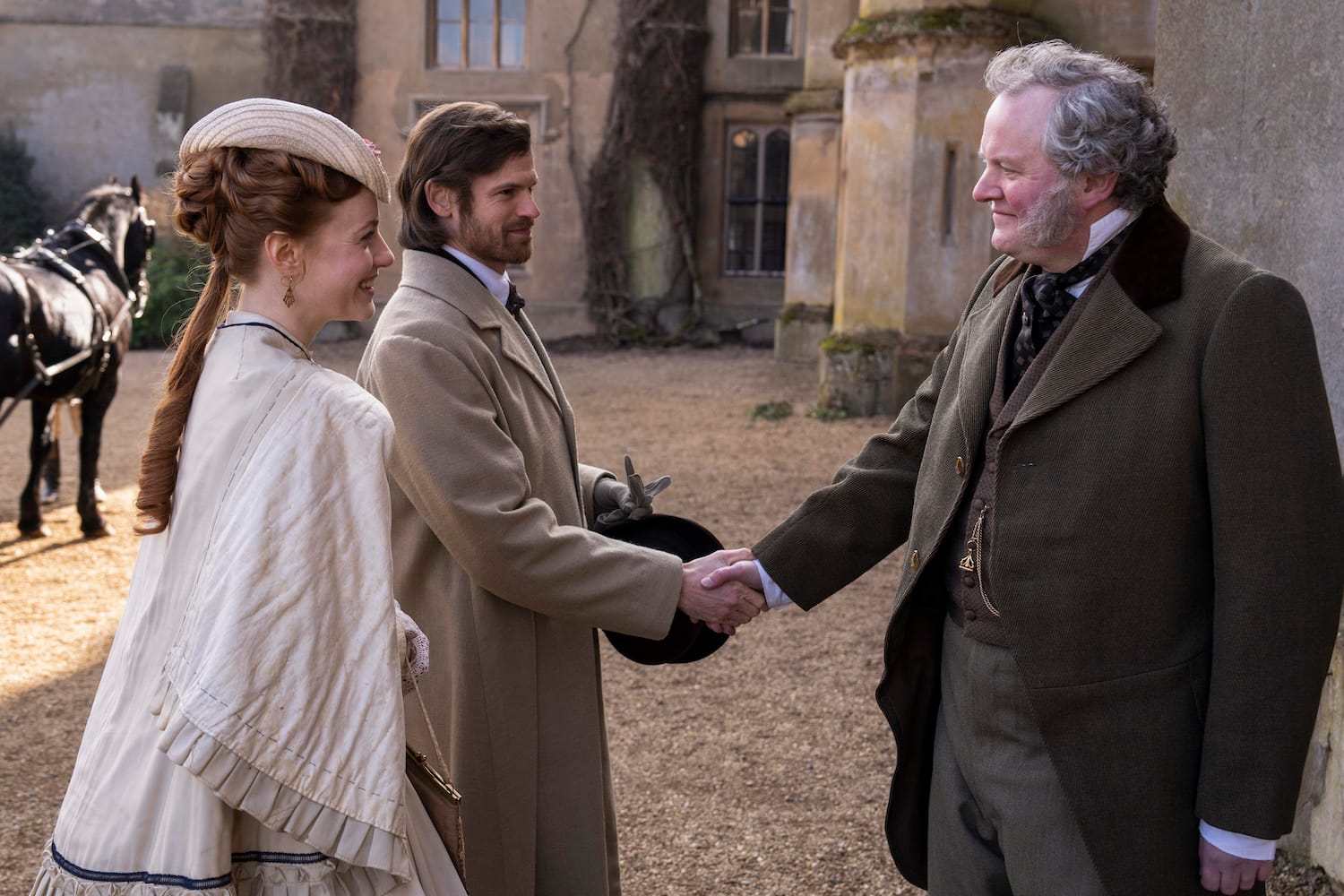 Benjamin Wainwright Harriet Slater and Miles Jupp in "Belgravia: The Next Chapter"