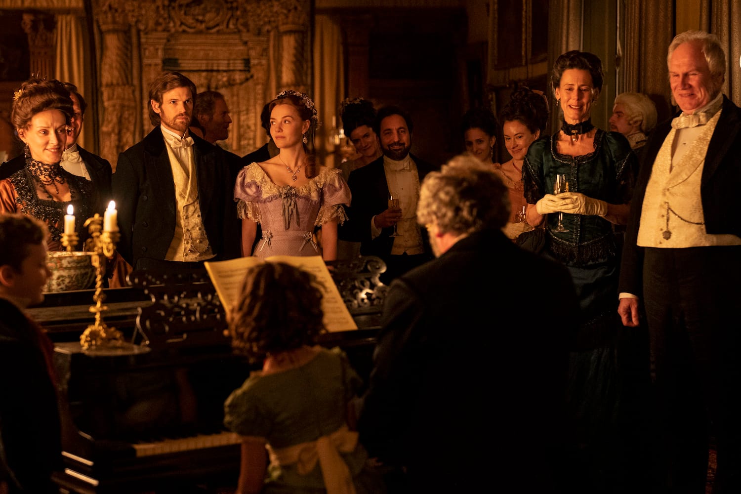 Benjamin Wainwright, Harriet Slater, Miles Jupp, Sophie Winkleman, and Claude Perron in "Belgraiva: The Next Chapter"