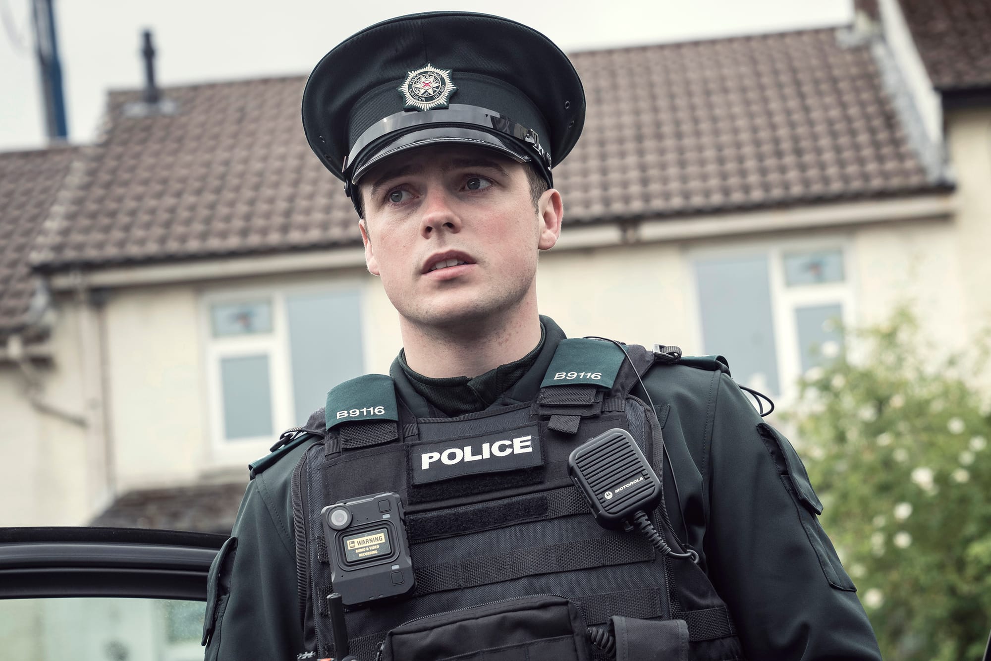 Nathan Braniff as nervous young Tommy Foster on the job in Blue Lights Season 1