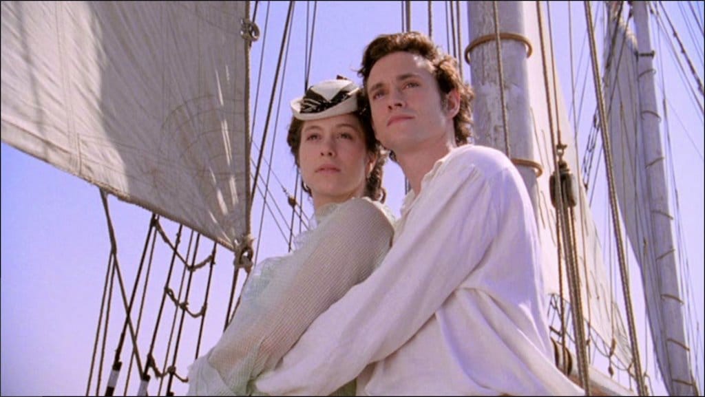 Daniel (Hugh Dancy) and Jodhi May (Mira) sail away to their happy ending.