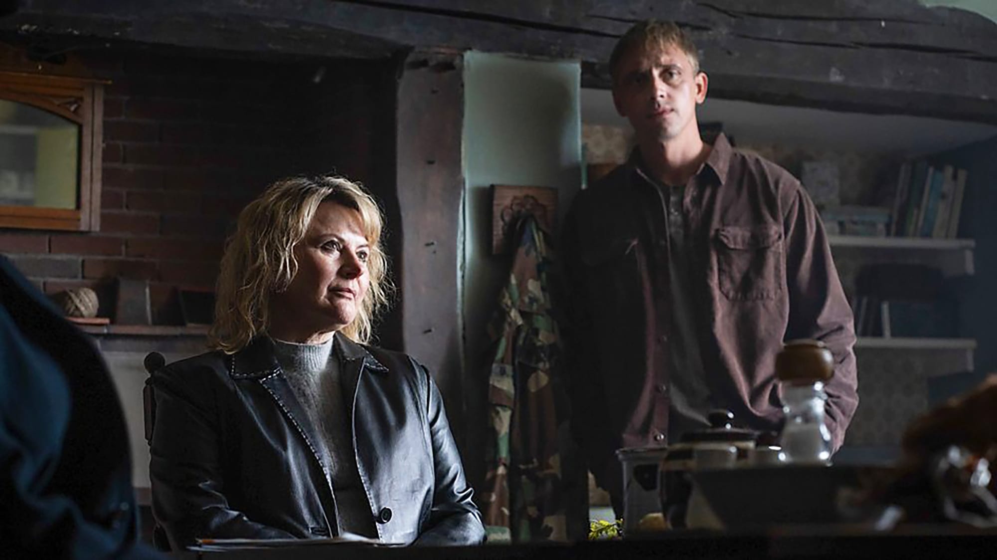 Monica Dolan as Ann Branson and Perry Fitzpatrick as Rory Sparrow in 'Sherwood' Season 2