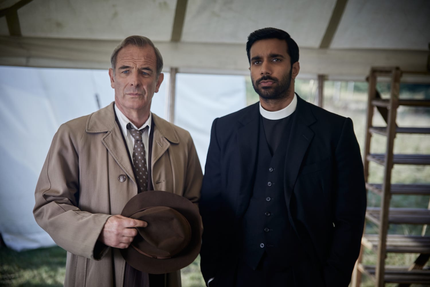 Robson Green and Rishi Nair in "Grantchester" Season 9