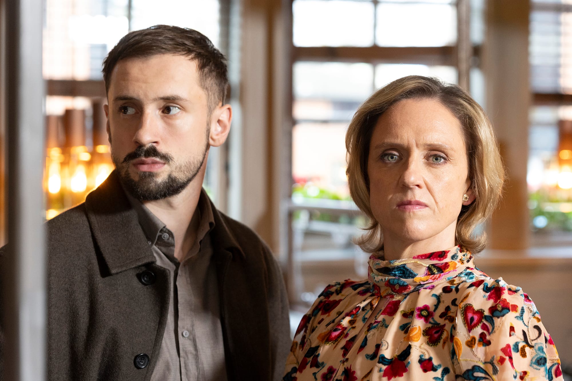 Bhav Joshi as DI Jaiyush Mallick and Lesley Hart as Grace McFadden in 'Granite Harbour' Season 2