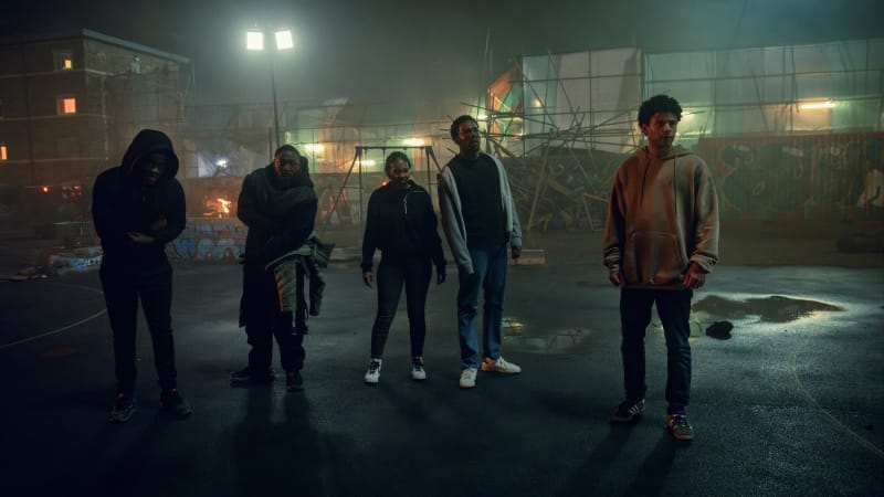 The cast of Supacell includes (left to right) Josh Tedeku as Tazer, Eric Kofi Abrefa as Andre, Nadine Mills as Sabrina, Tosin Cole as Michael, and Calvin Demba as Rodney.