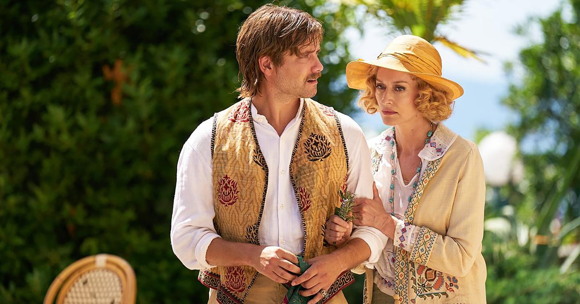 Oliver Dench as Lucian and Natascha McElhone as Bella in 'Hotel Portofino' Season 3