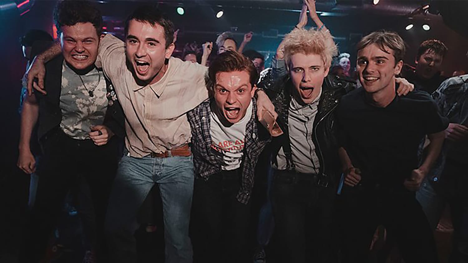 Matt Littleson as Limbo, Rian Gordon as Young Jimmy, Tom Glynn Carney as Young Tully, Paul Gorman as Hogg, and Mitchell Robertson as Tibbs in 'Mayflies'