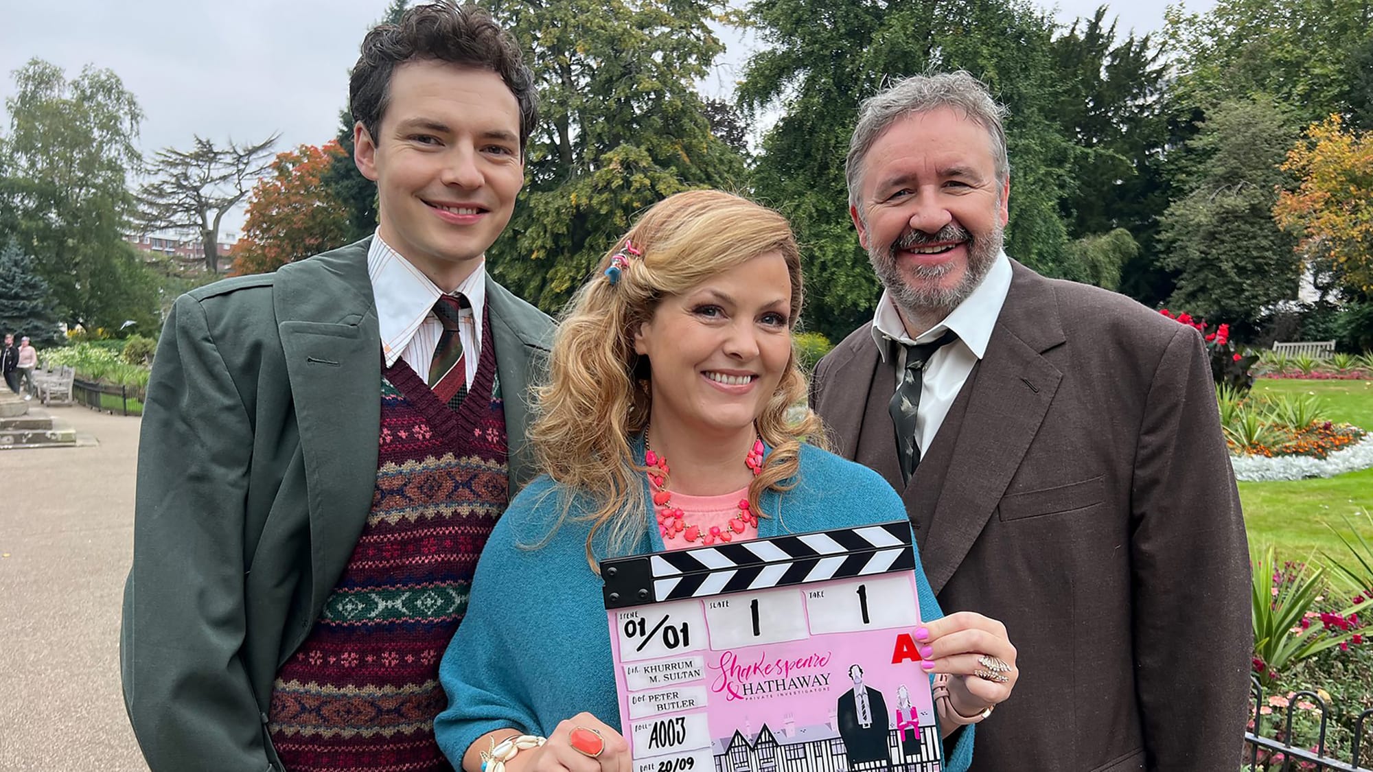Patrick Walshe McBride as Sebastian Brudenell, Jo Joyner as Luella Shakespeare, and Mark Benton as Frank Hathaway mark the start of filming for 'Shakespeare &amp; Hathaway: Private Investigators'