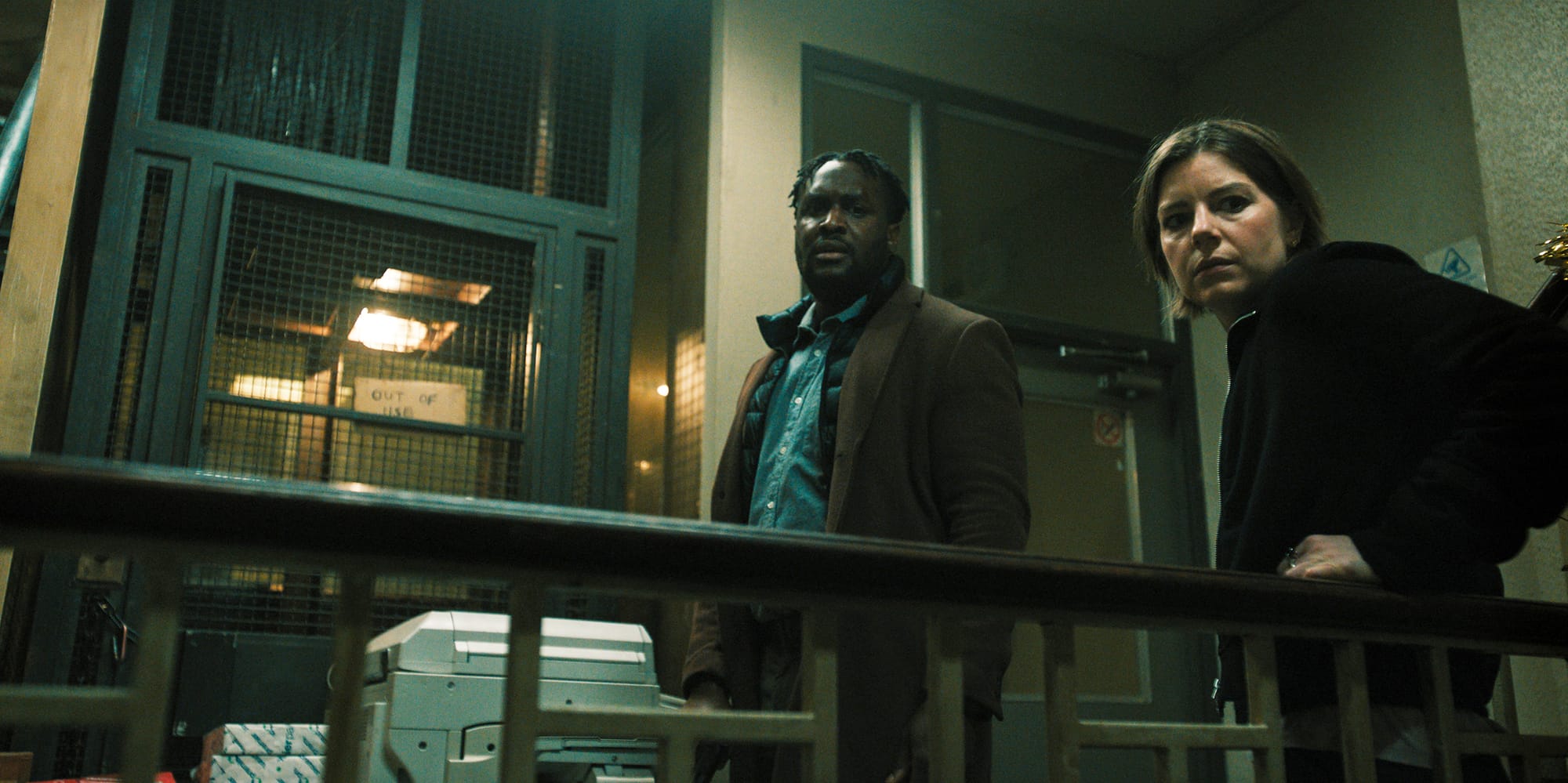 Kadiff Kirwan as Marcus and Aimee-Ffion Edwards as Shirley in 'Slow Horses' Season 4