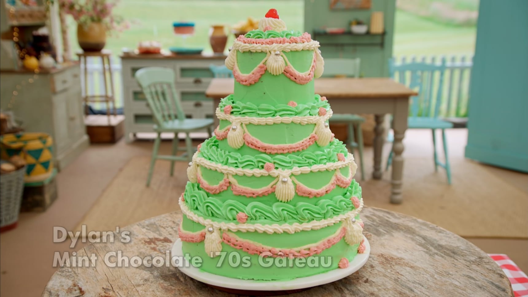 Dylan’s ‘Mint Chocolate Gâteau’ Showstopper from 'The Great British Baking Show's Season 15 1970s Week&nbsp;