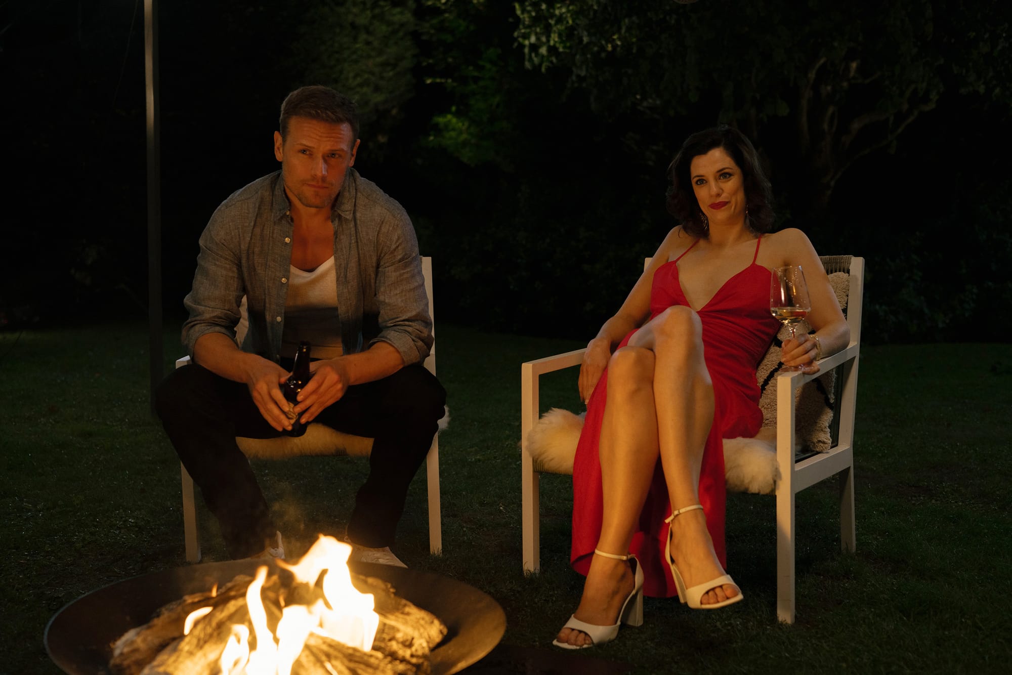 Sam Heughan and Jessica De Gouw in 'The Couple Next Door' Season 1