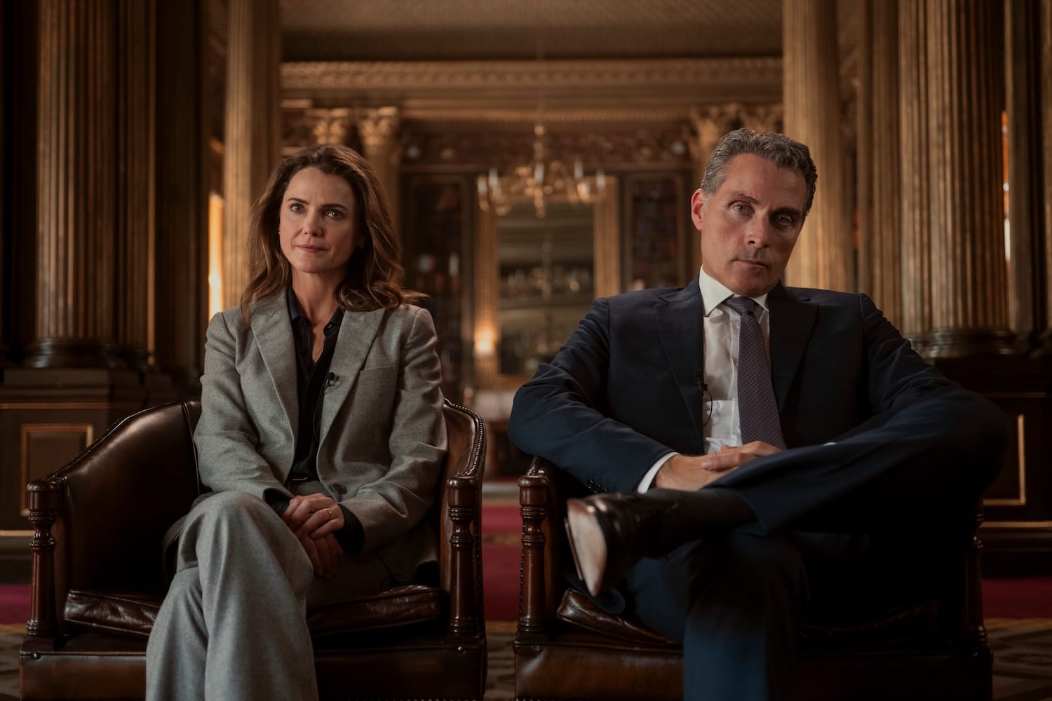 Kerri Russell and Rufus Sewell in "The Diplomat" Season 3