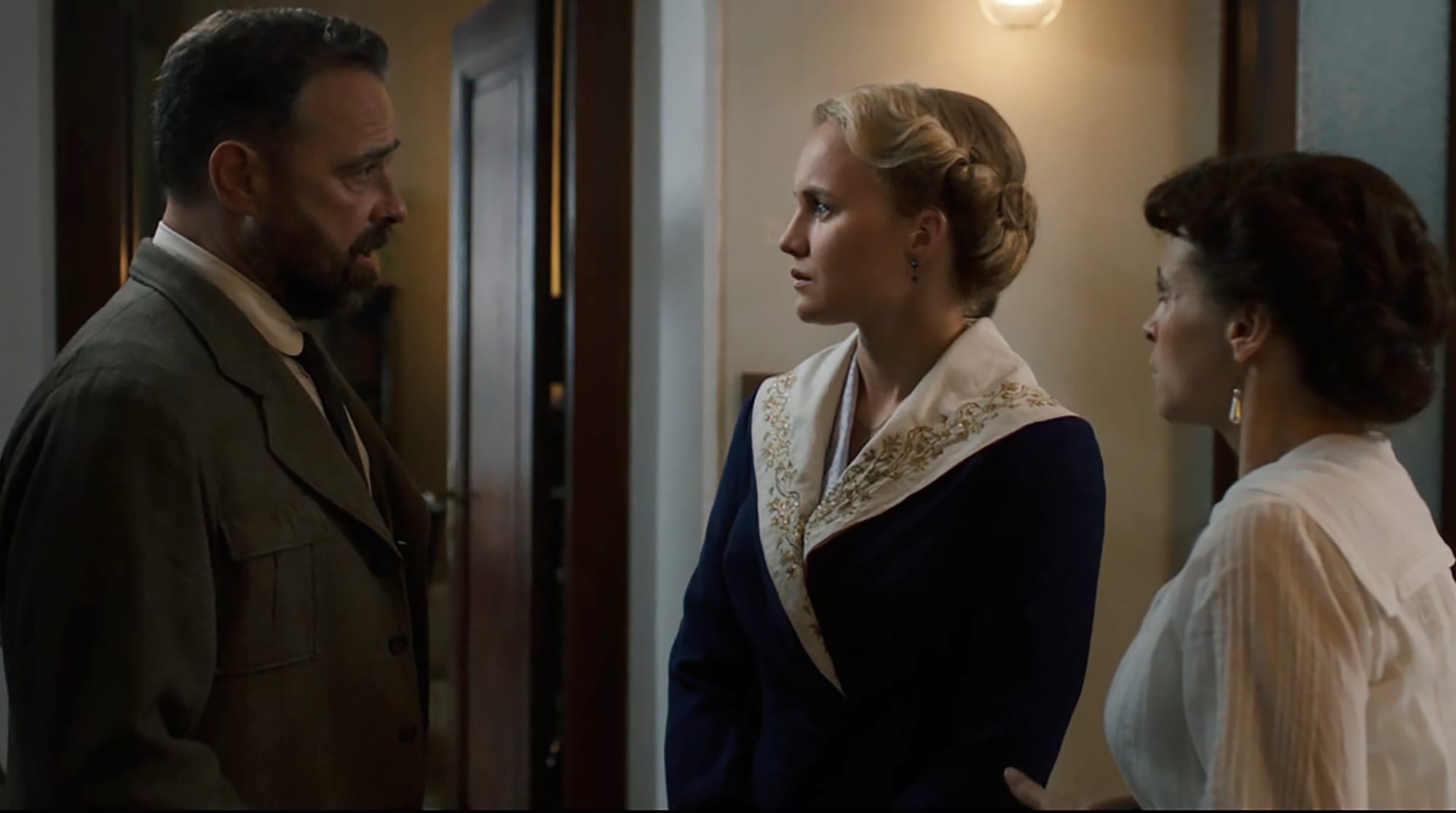 Juergen Mauerer as Oskar, Luise Von Finckh as Clara, and Charlene Mckenna as Leah in 'Vienna Blood' Season 4