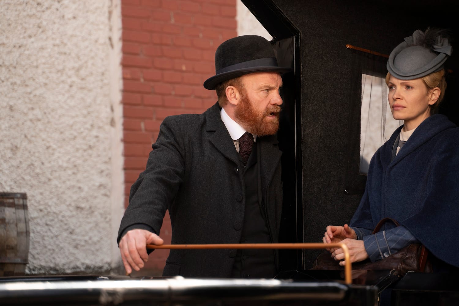 Tim Chipping and Kate Phillips in "Miss Scarlet" Season 5