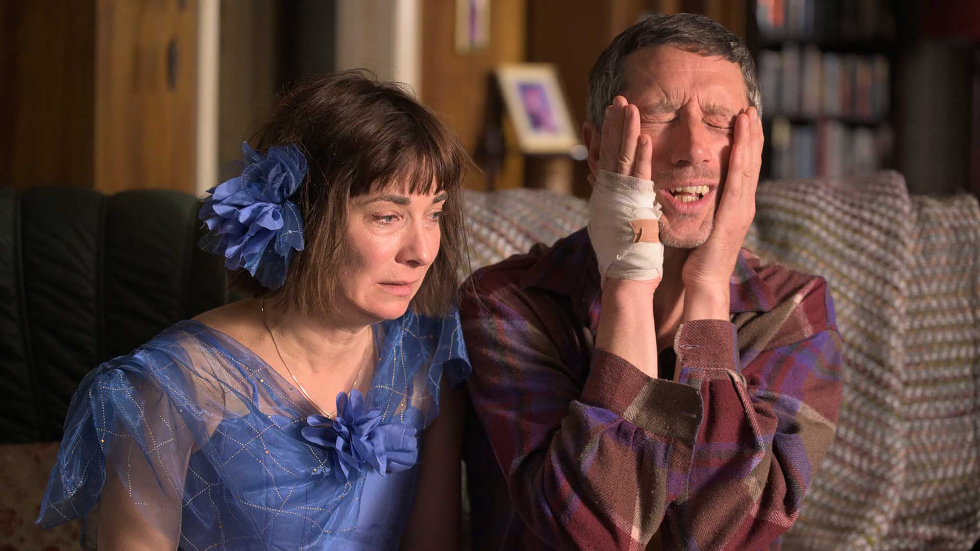 Nia Roberts as Margaret and Rhodri Meilir as Clive in Tree on a Hill/Pren ar y Bryn.&nbsp;