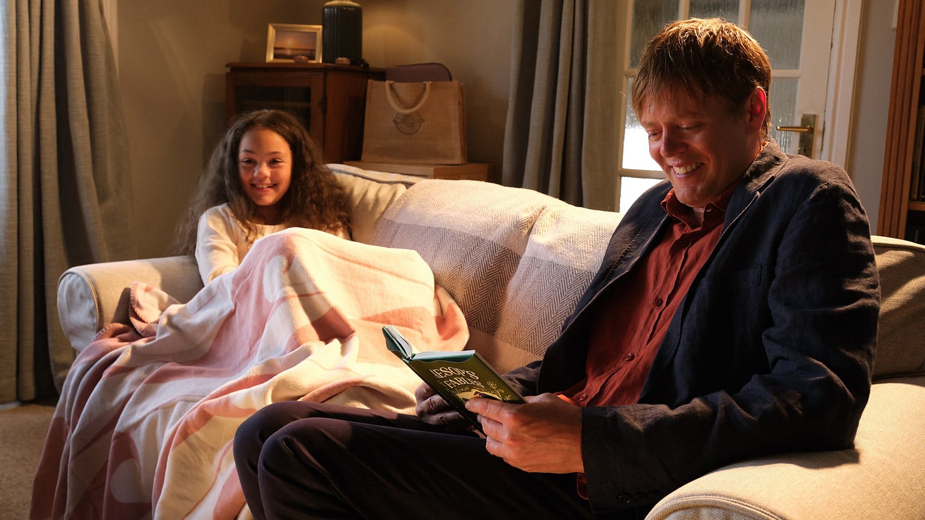 Bella Rei Blue Stevenson as Rosie and Kris Marshall as Humphrey in 'Beyond Paradise' Season 3
