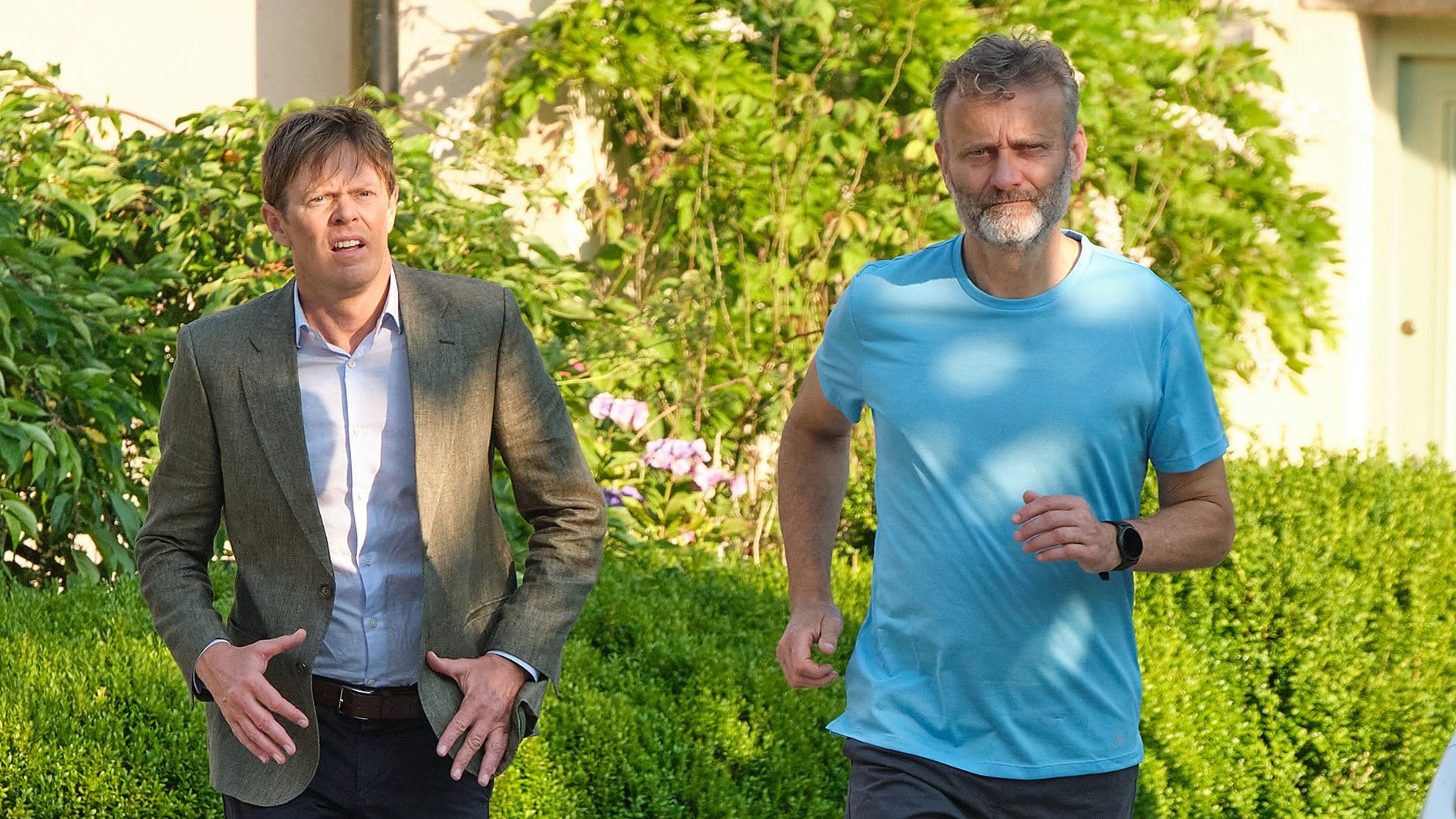 Kris Marshall as DI Humphrey Goodman and Hugh Dennis as Arthur Donelan in 'Beyond Paradise' Season 3