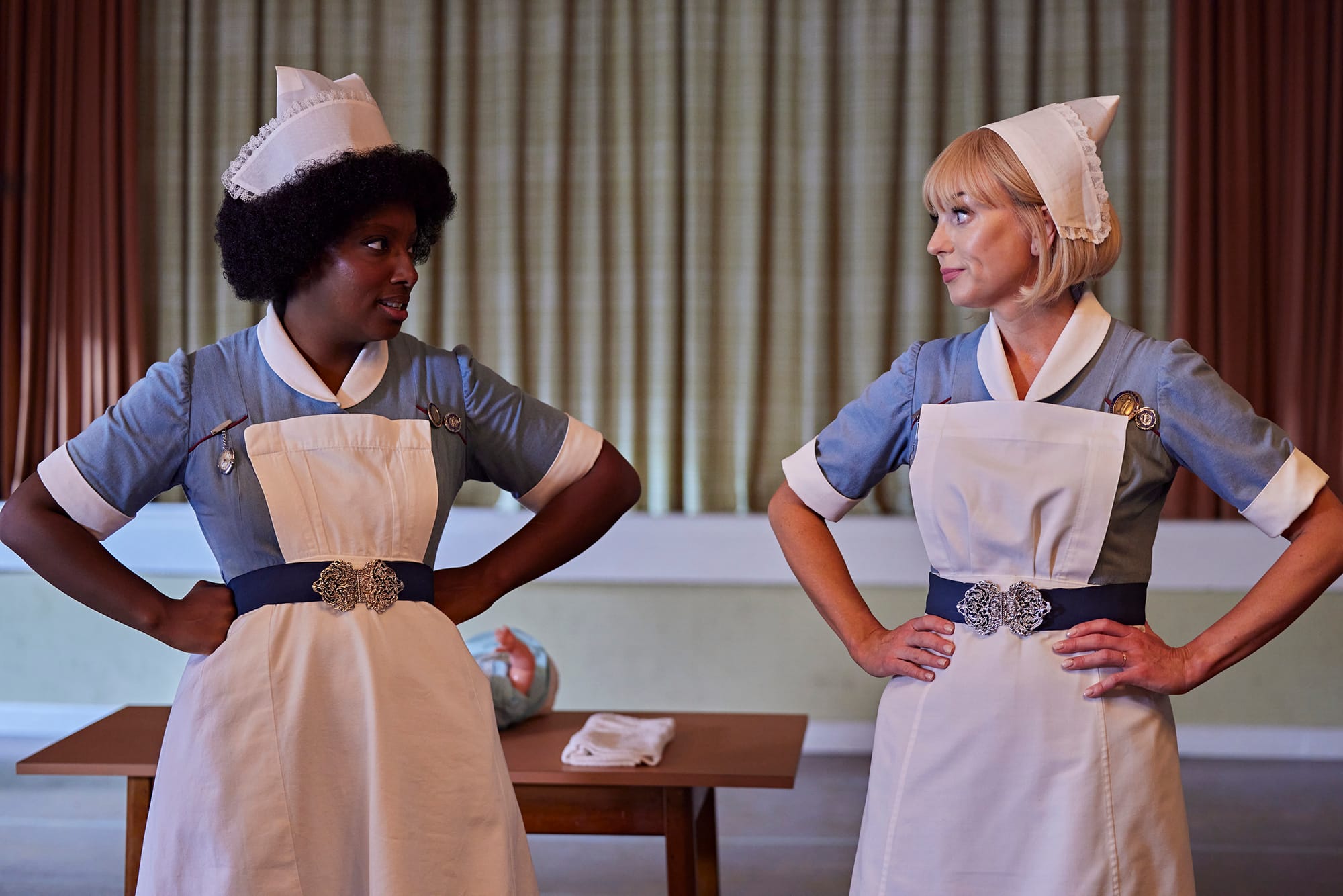 Helen George as Trixie and Renee Bailey as Joyce in 'Call the Midwife' Season 14