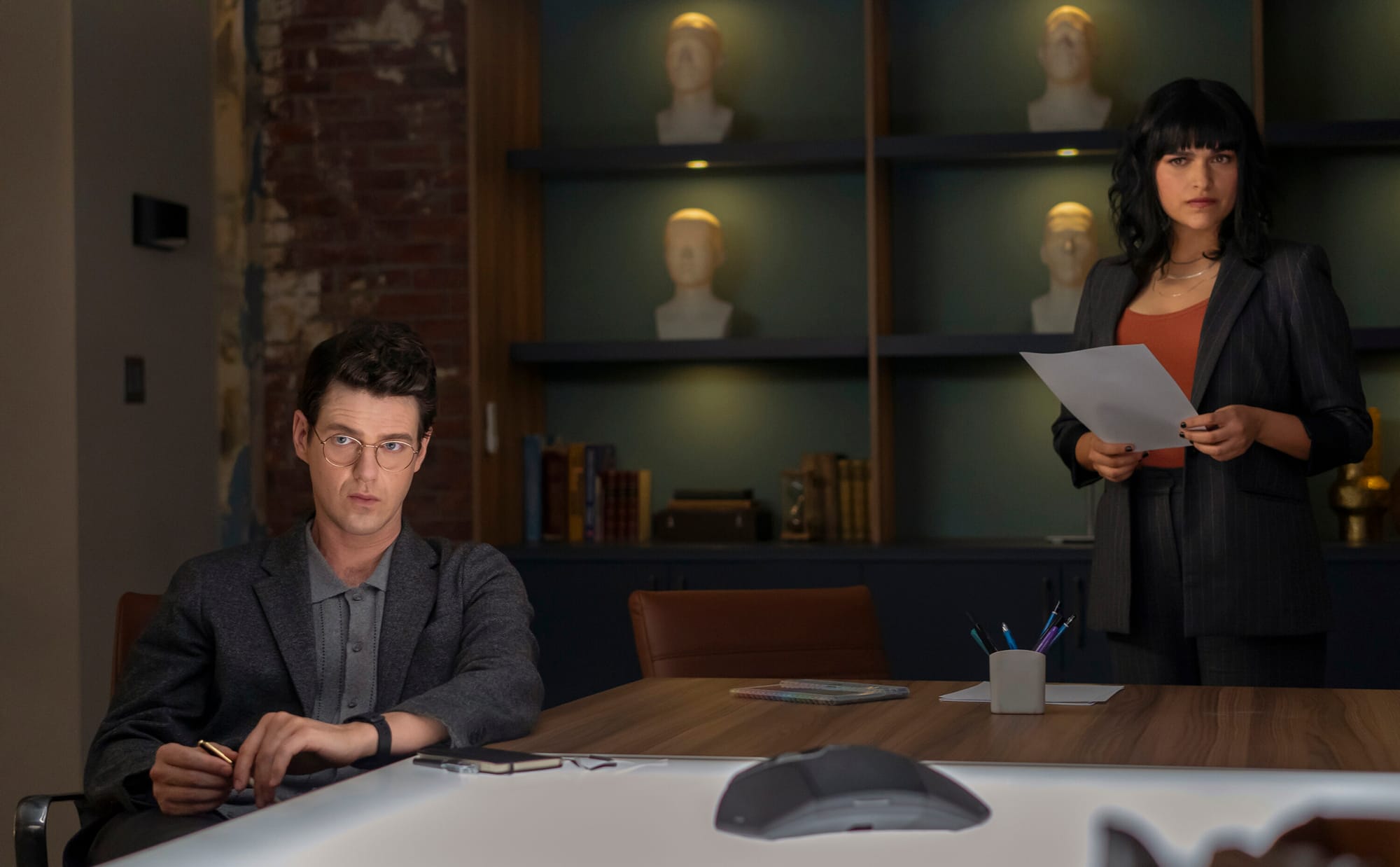 Peter Mark Kendall as Dr. Stephens Croft and Eve Harlow as Dr. Ingrid Derian in 'Watson' Season 1