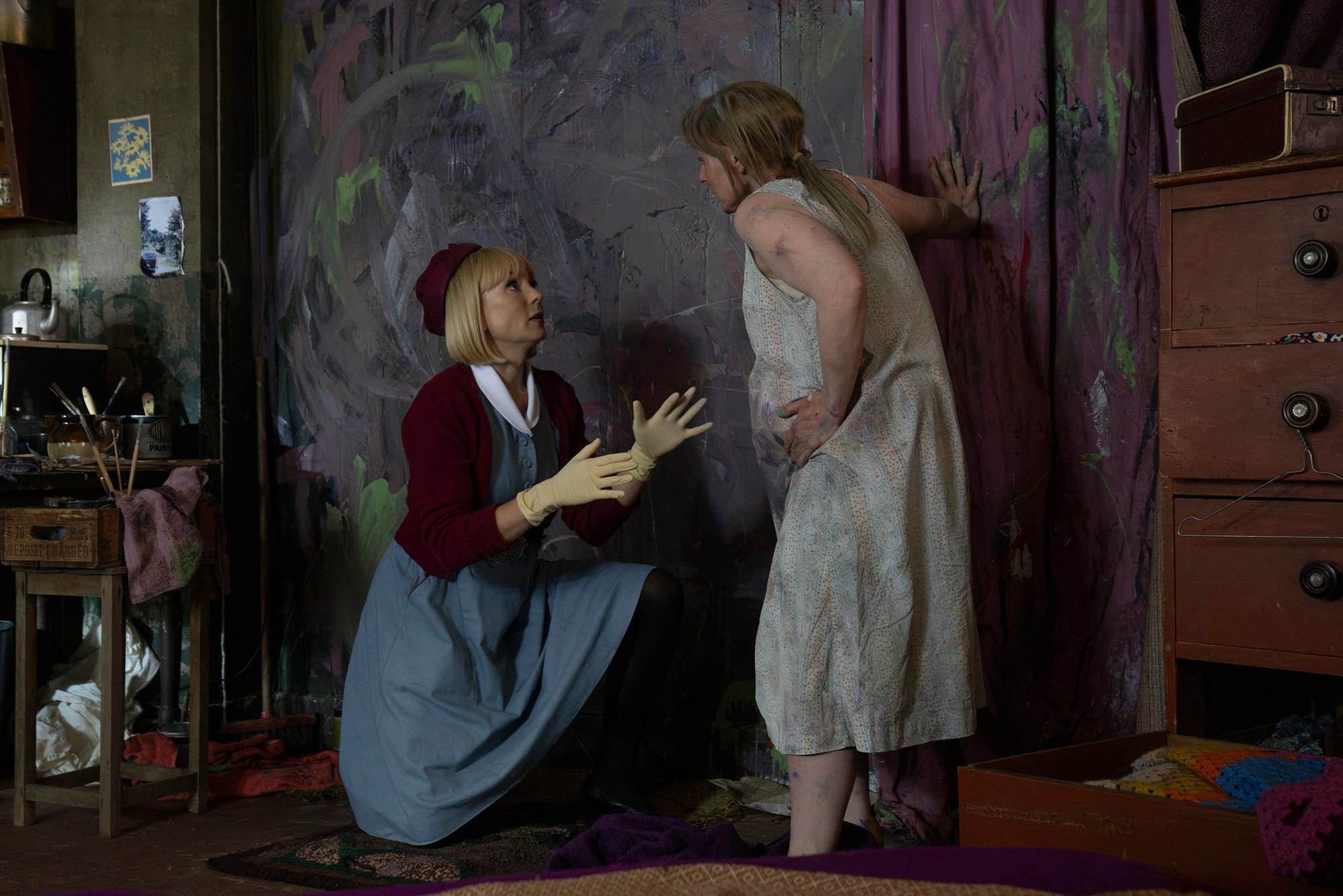 Helen George as Trixie Aylward and Abigail Hood as Arlene Brewer in 'Call the Midwife' Season 14