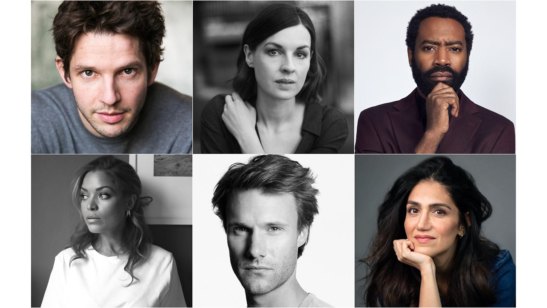 The 'Two Weeks in August' cast headshots: Damien Molony, Jessica Raine, Nicholas Pinnock, Antonia Thomas, Hugh Skinner, and Leila Farzad&nbsp;