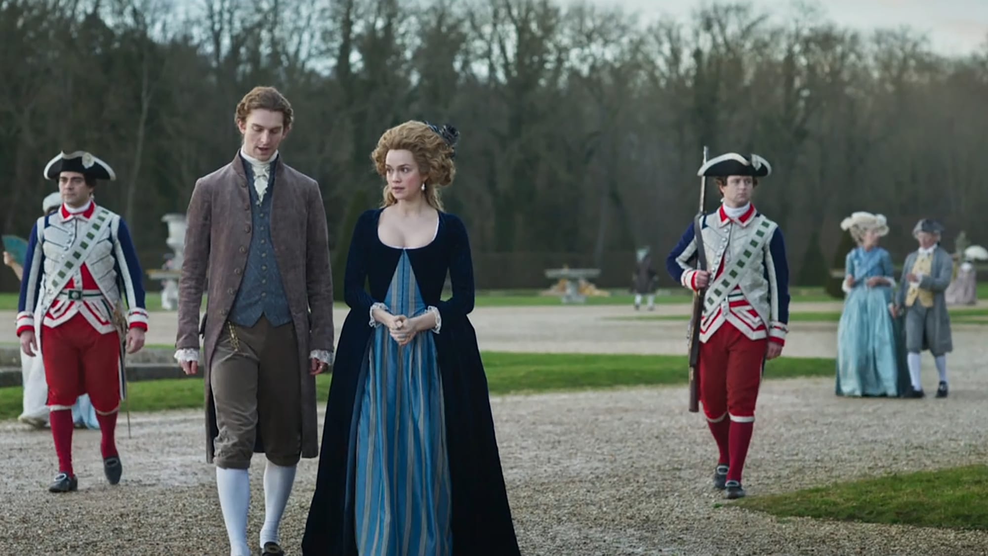 Louis Cunningham as Louis XVI and Emilia Schüle as Marie Antoinette in 'Marie Antoinette' Season 2&nbsp;