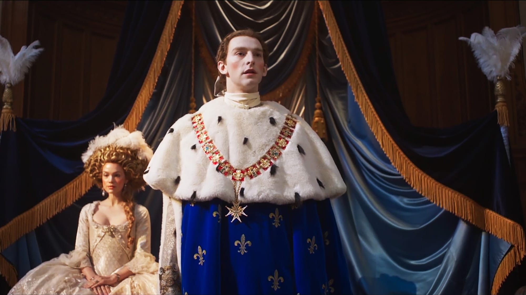 Emilia Schule and Louis Cunningham as Marie Antoinette &amp; Louis XVI in 'Marie Antoinette' Season 2&nbsp;