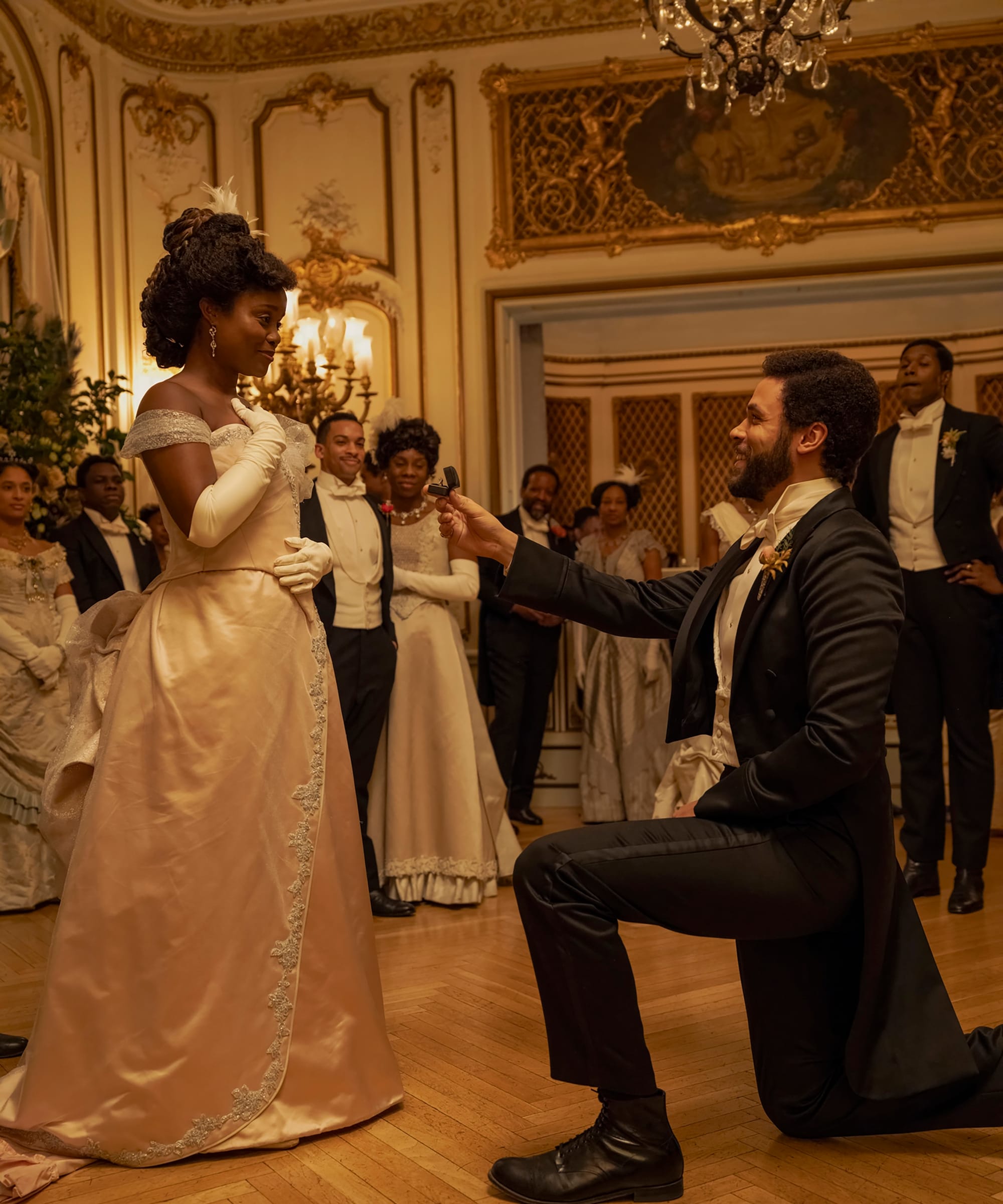 Denee Benton as Peggy Scott and Jordan Donica as Dr. Kirkland in 'The Gilded Age' Season 3