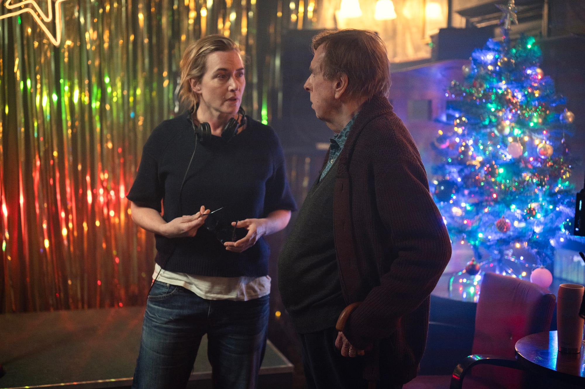 Kate Winslet with Timothy Spall on the set of 'Goodbye June'