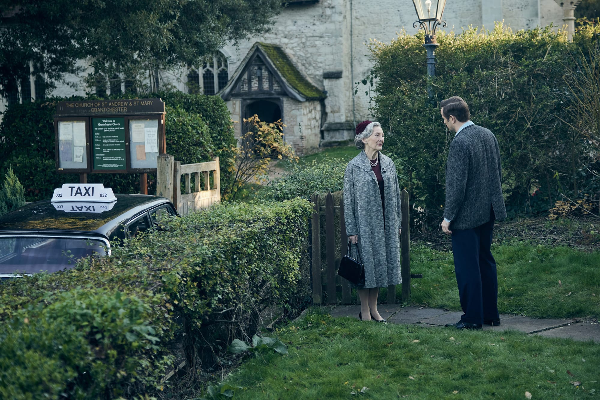 Brid Brennan as Clara Marlowe and Oliver Dimsdale as Daniel in 'Grantchester' Season 10