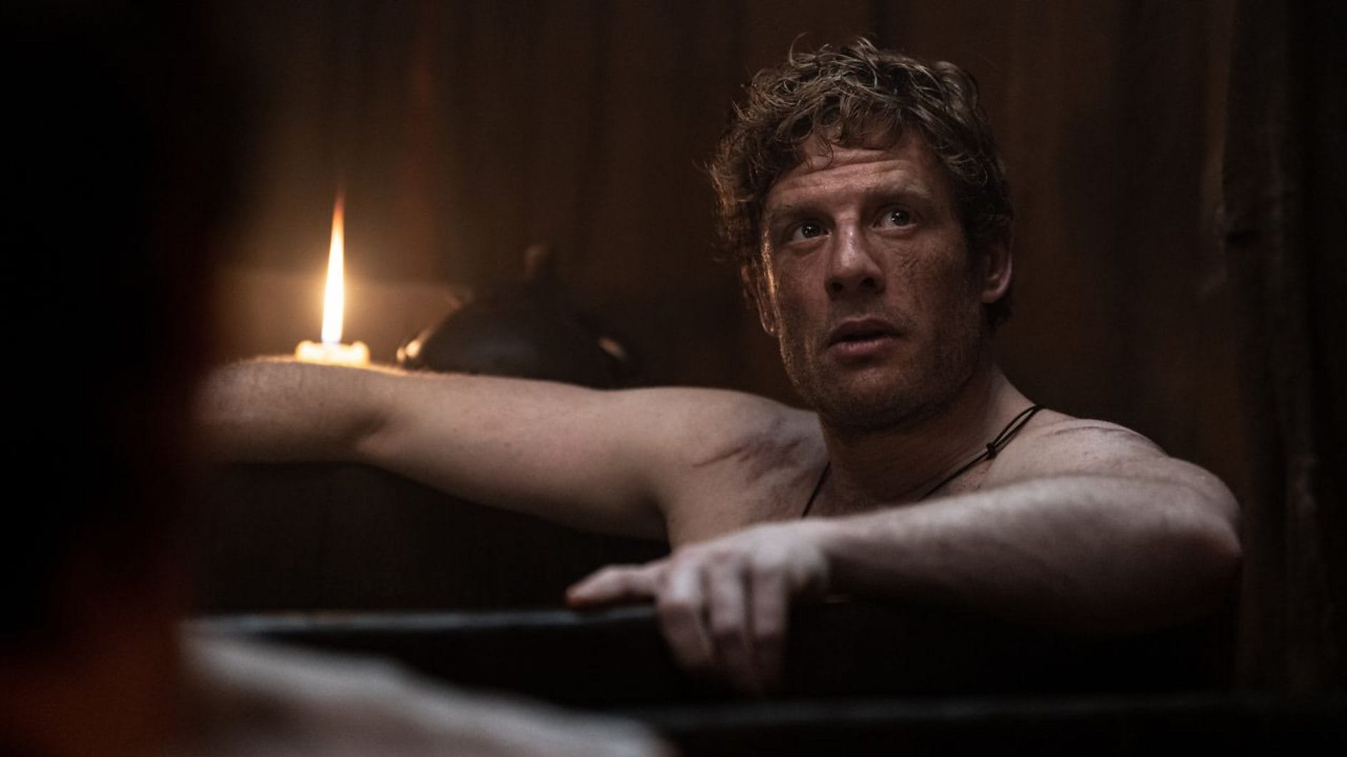 James Norton as Harold, Earl of Wessex in his "Naked in the Bath" era in 'King &amp; Conqueror'