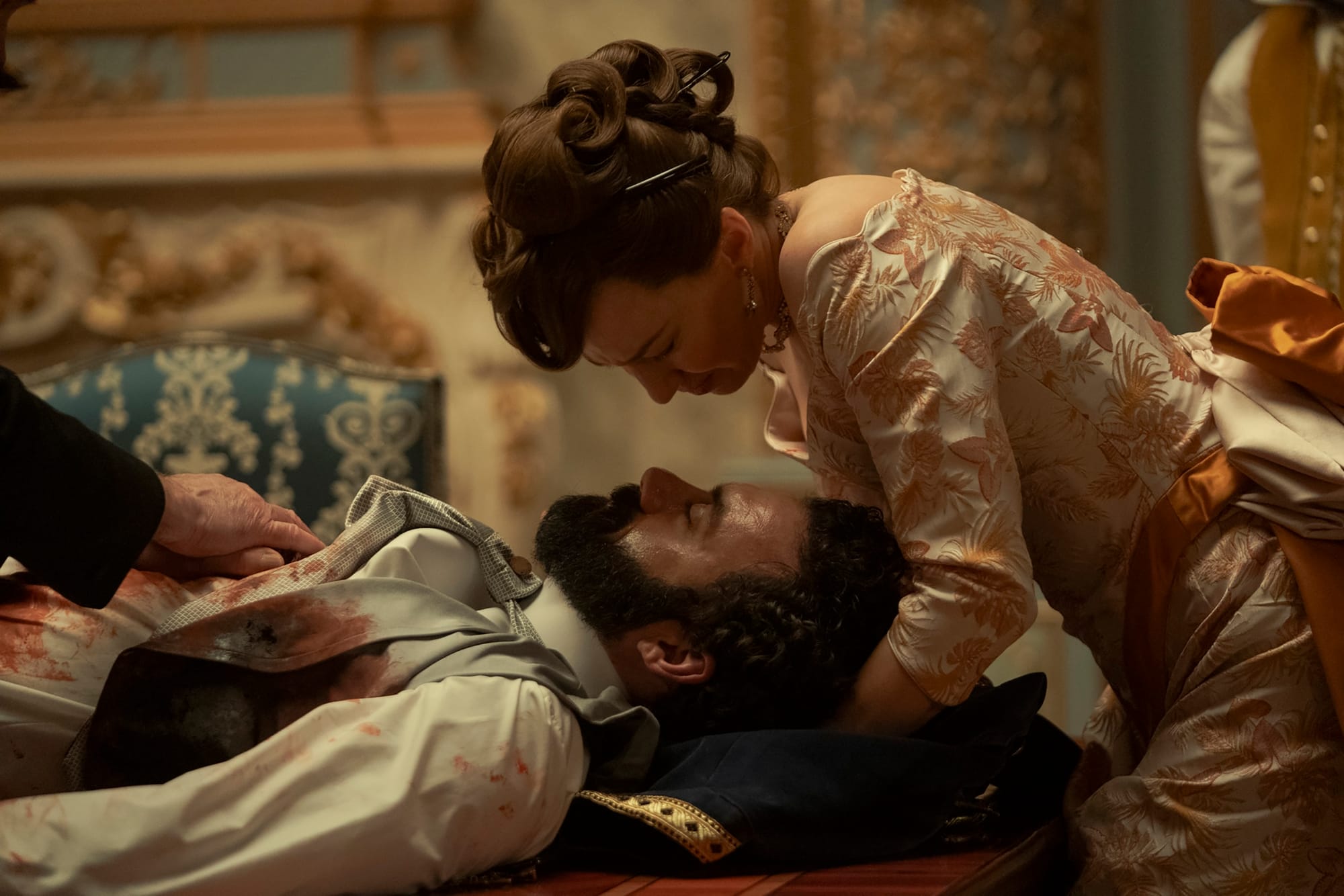 Morgan Spector and Carrie Coon in 'The Gilded Age' Season 3