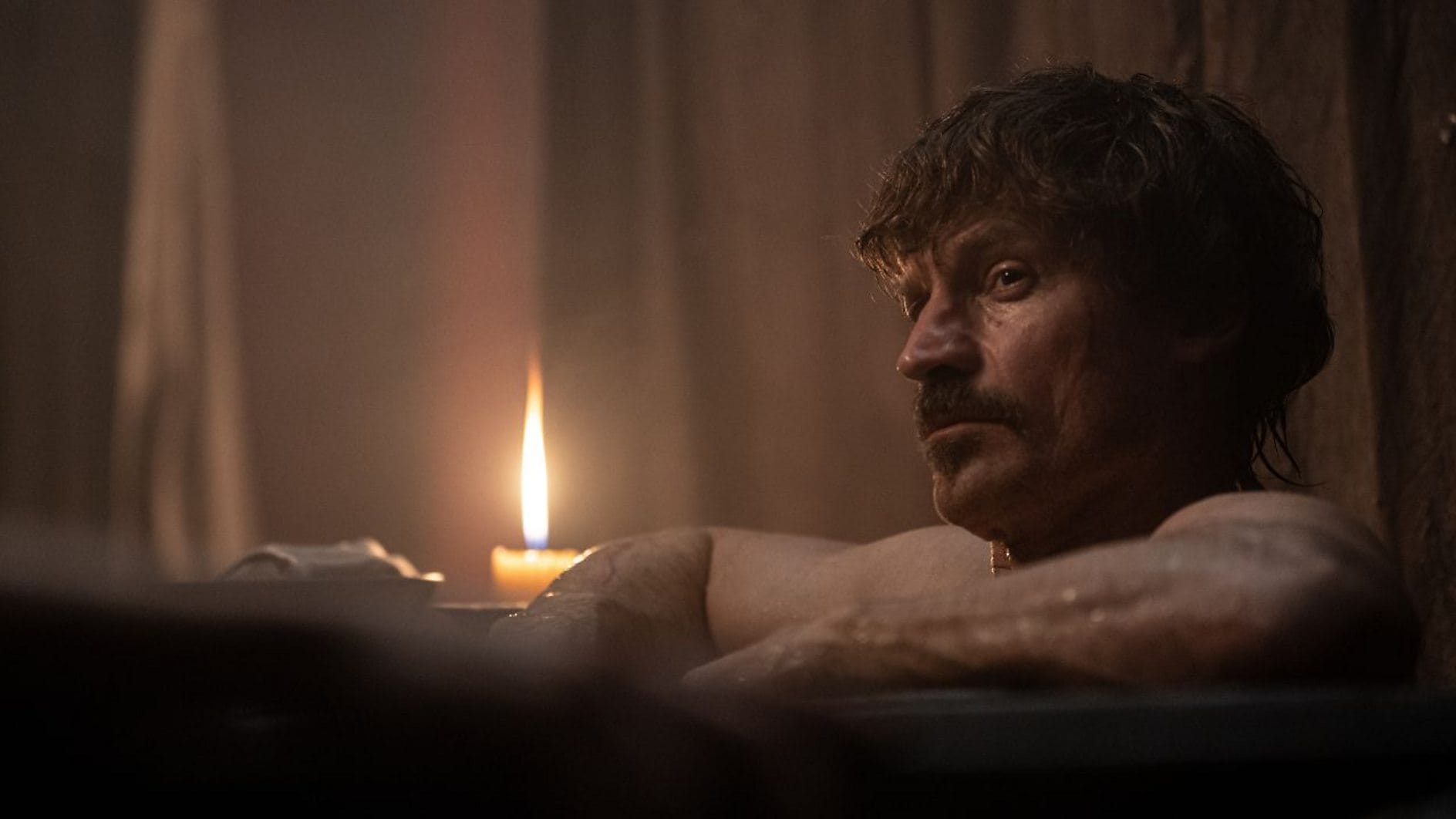 Nikolaj Coster-Waldau as William, Duke of Normandy in his "Naked in the Bath" era in 'King &amp; Conqueror'