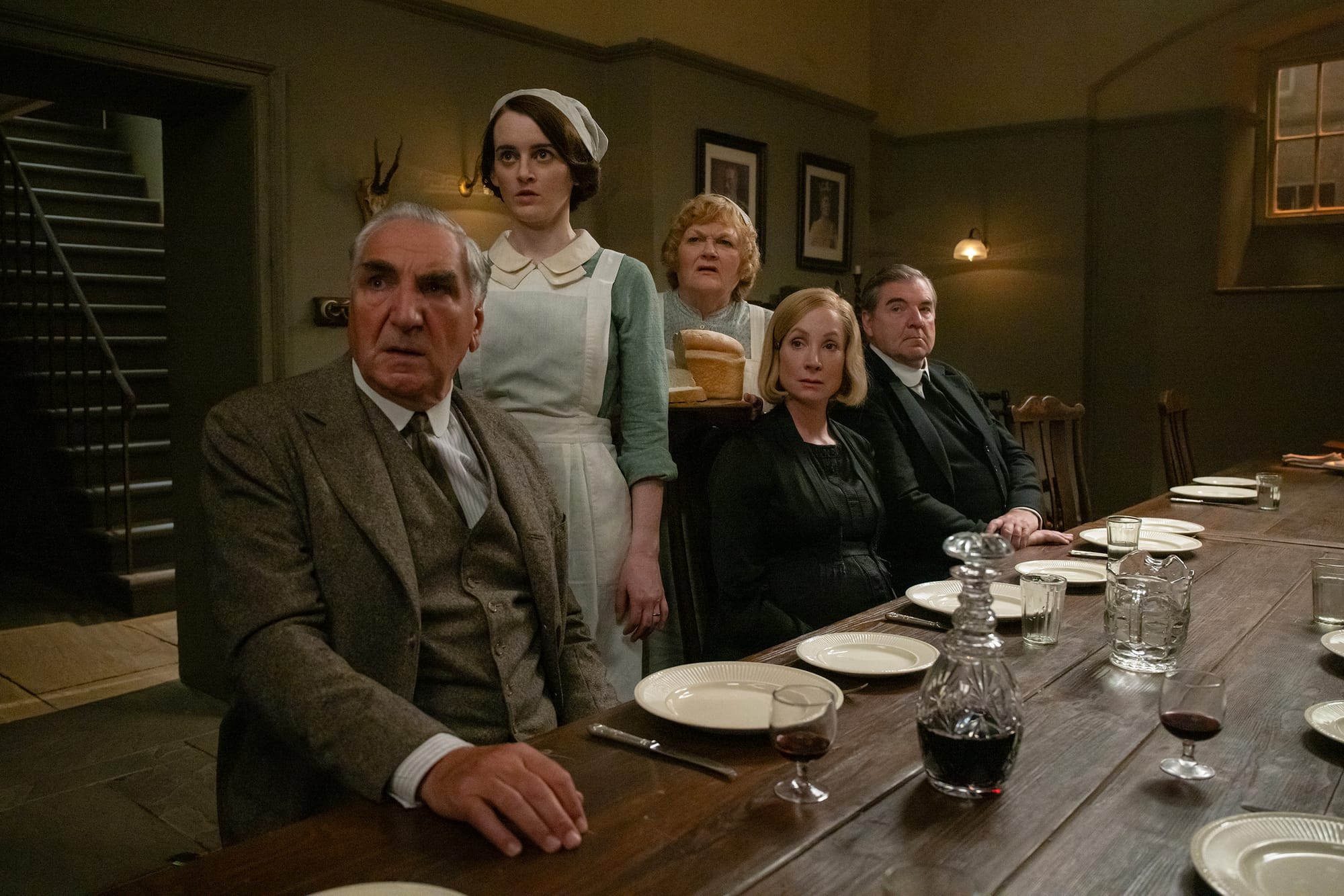 Jim Carter, Sophie McShera, Joanne Froggat, Lesley Nichol, and Brendan Coyle in 'Downton Abbey: The Grand Finale'