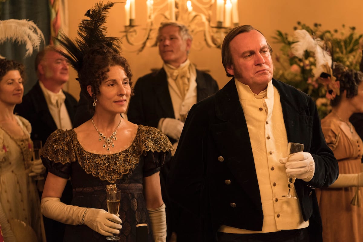 Tamsin Greig and Philip Glenister as Anne and James Trenchard in 'Belgravia' Season 1