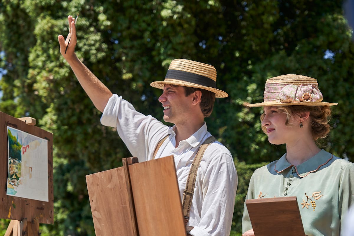 Oliver Dench as Lucian Ainsworth and Claude Scott-Mitchell as Rose Drummond-Ward in 'Hotel Portofino' Season 1