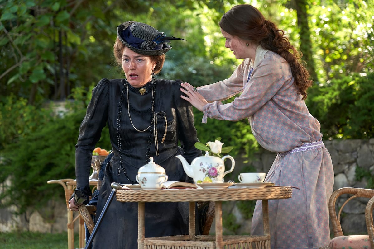 Anna Chancellor as Lady Latchmere and Imogen King as Melissa in 'Hotel Portfino' Season 1