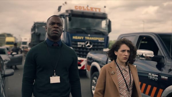 Emmanuel Imani as James Odubajo and Ellie Kendrick as Stephanie Lodge in COBRA Season 1